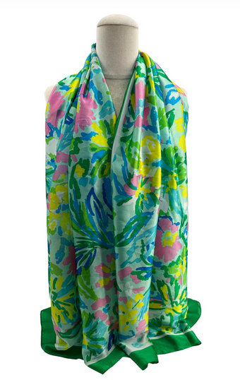 Sf2311-782 Flower Print Soft Scarf Green