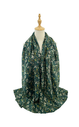 Sf2411-065 Leaf Print Foil Scarf Green