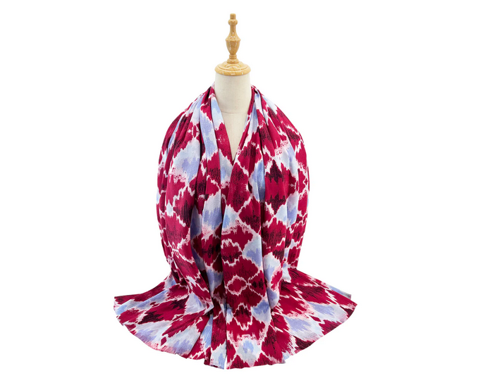 Sf2411-128 Printed Shapes Cotton Scarf Maroon