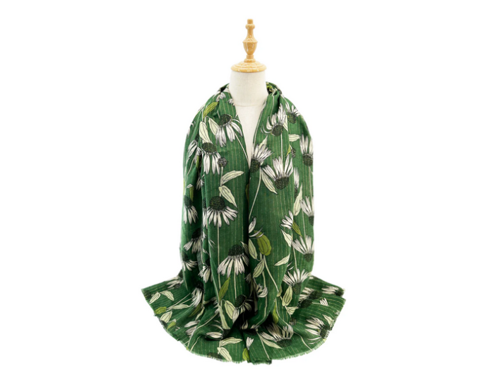 Sf2411-143 Daisy Print Scarf Green
