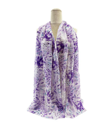 Sf24110-029 Foil Splash Print Scarf Purple