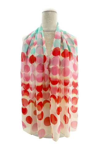 Sf2433-010 Large Spot Print Chiffon Scar Red/Turquoise