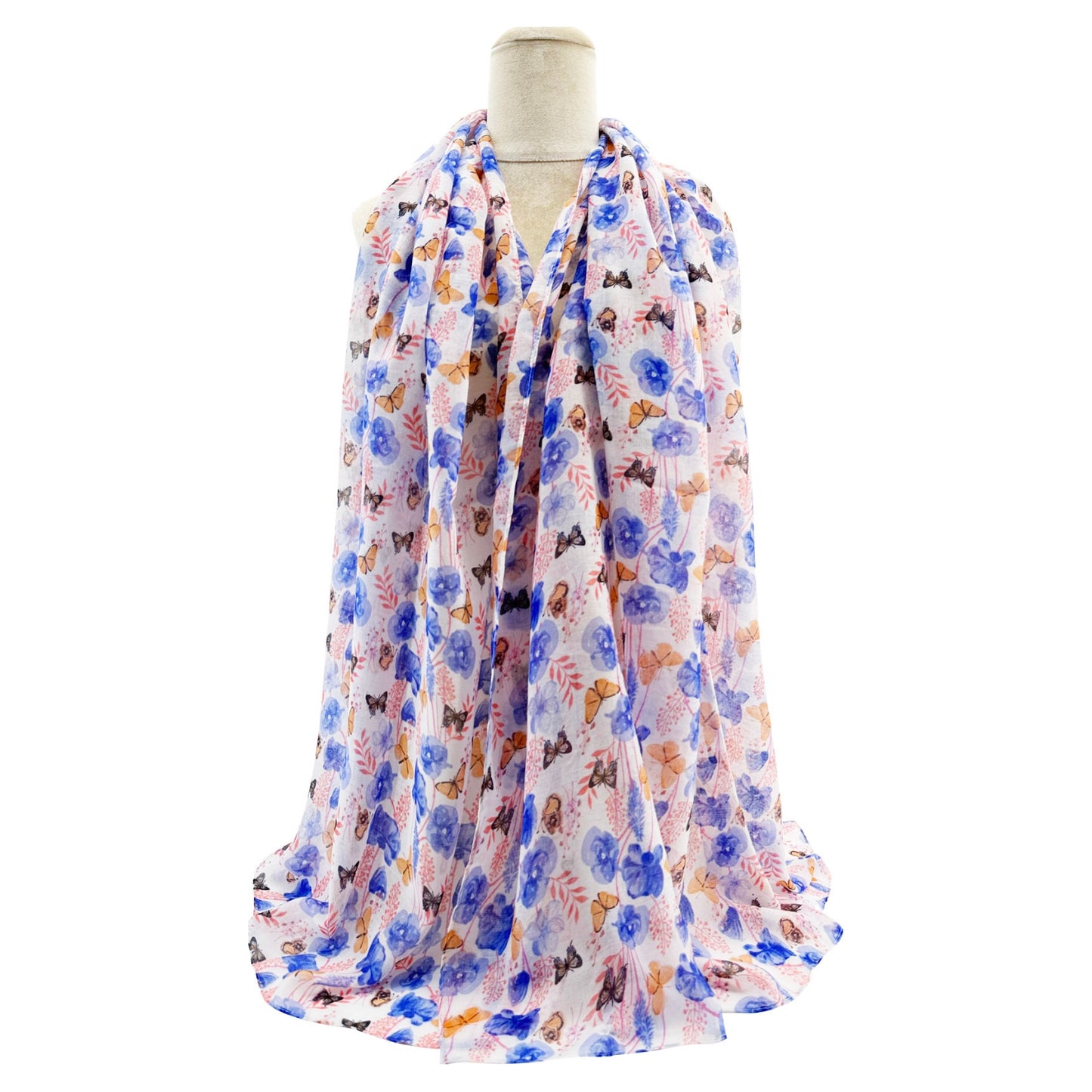 Sf2468-023 Mixed Cotton Scarf Butterfly Navy/Blue