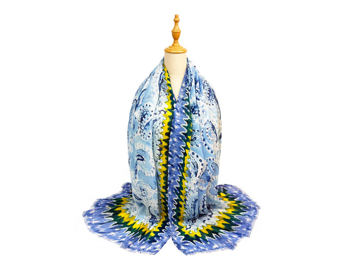 Sf2511-184 Dotted Paisley Print Scarf Blue