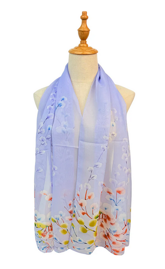 Sf2533-162 Flower Print Chiffon Scarf Lilac