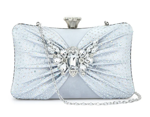 Tl2873 Small Brooch Bling Clutch Bag Silver