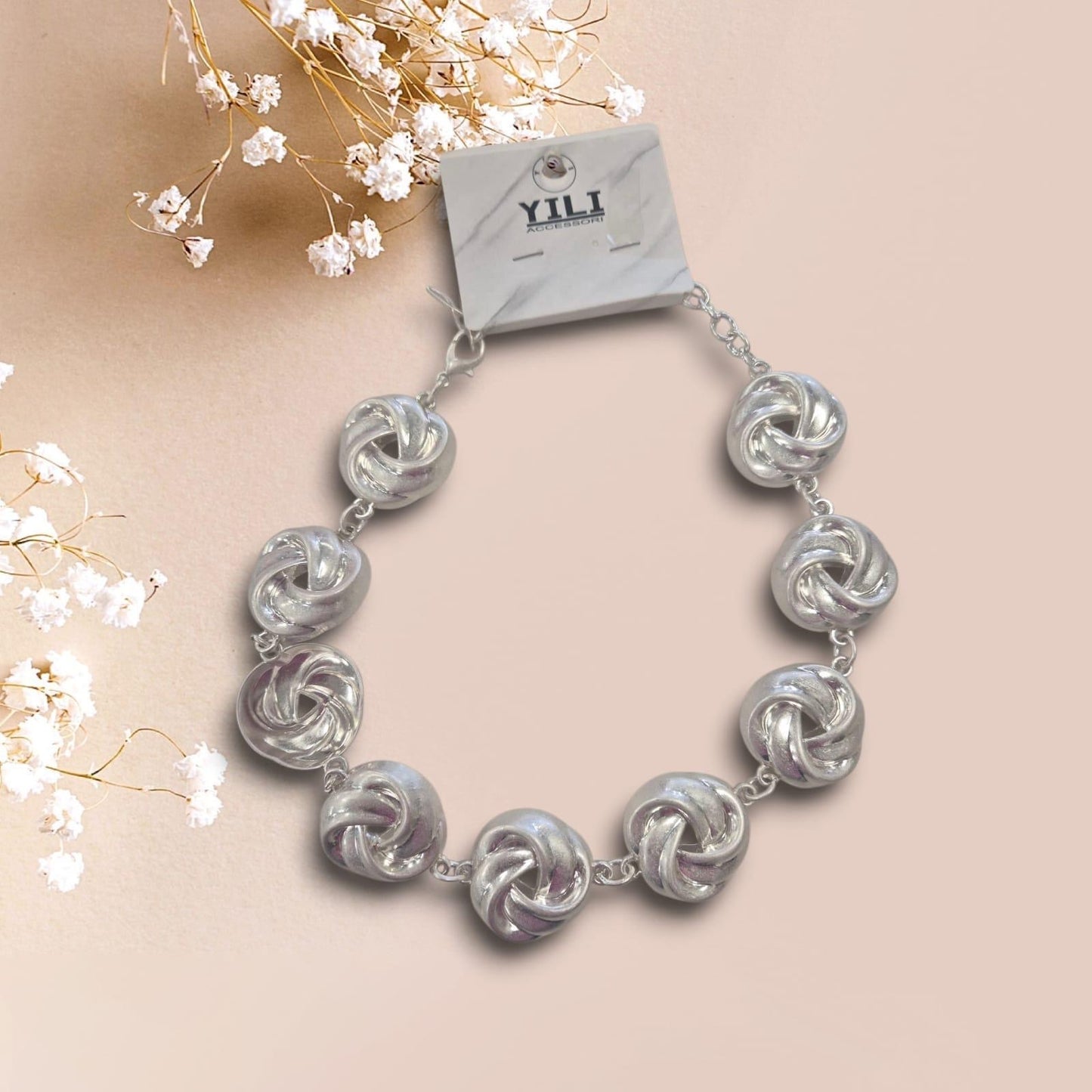 Xl-0565 Metal Knot Short Necklace Silver