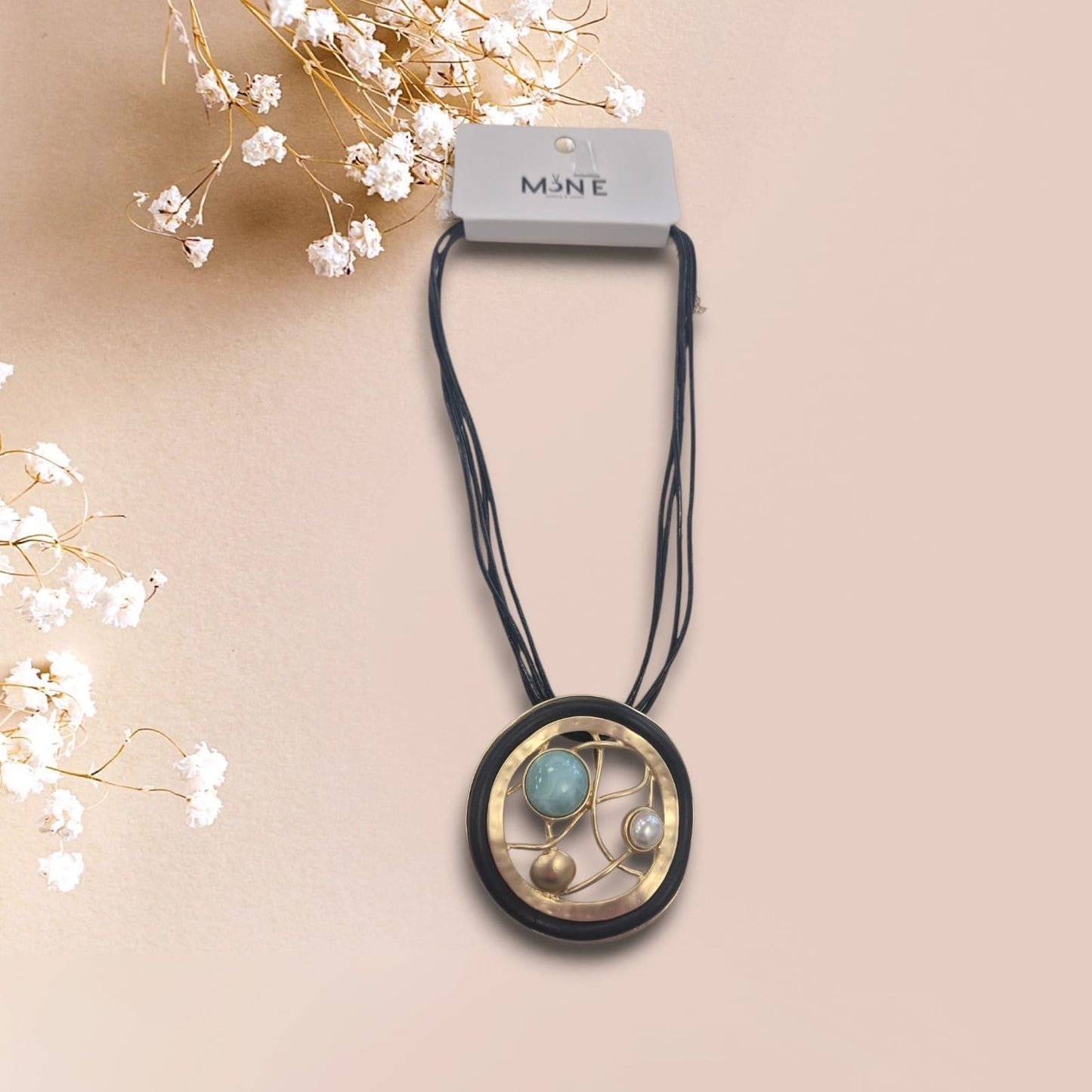 Xn-2664 Leather Necklace With Circle Pen Black/Gold