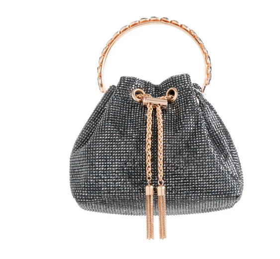 Z2920-1 Bling Bracelet Handle Draw Bag Black