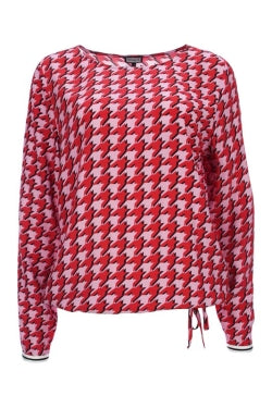860594 Houdstooth Print Draw String Top Red/Pink