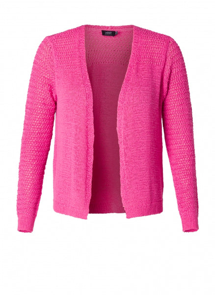 0003730 Loose Knit W/Fall Short Cardigan Fushia