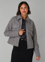 0005040 Wool Mix Short Zip Up Jacket Grey