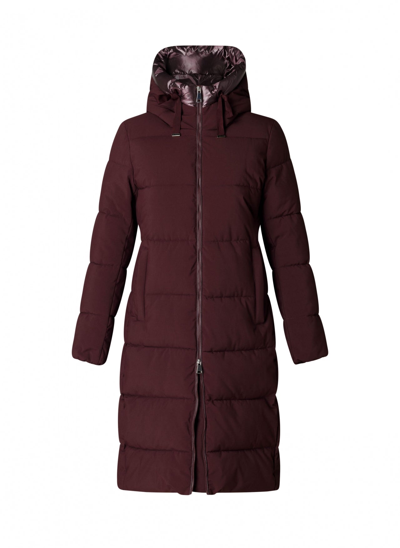 0005648 Knee Lgt Padded Shiny Hood Coat Plum