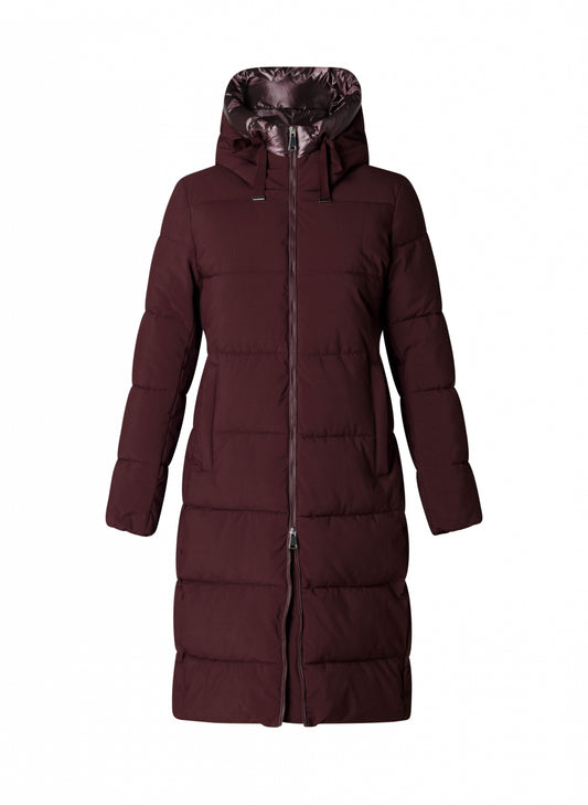 0005648 Knee Lgt Padded Shiny Hood Coat Plum
