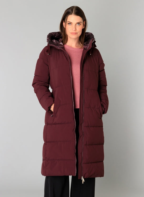 0005648 Knee Lgt Padded Shiny Hood Coat Plum