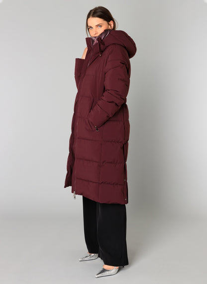 0005648 Knee Lgt Padded Shiny Hood Coat Plum