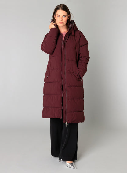 0005648 Knee Lgt Padded Shiny Hood Coat Plum
