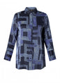 0005713 Satin Geo Print Long Line Blouse Navy/Blue
