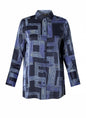 0005713 Satin Geo Print Long Line Blouse Navy/Blue