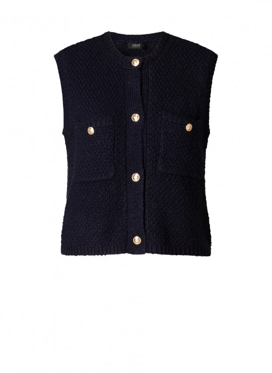 5738 Waistcoat Gold Buttons Knit Navy