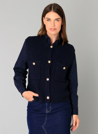 5738 Waistcoat Gold Buttons Knit Navy