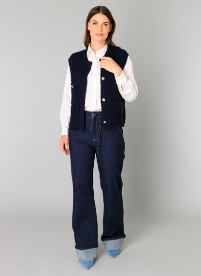 5738 Waistcoat Gold Buttons Knit Navy