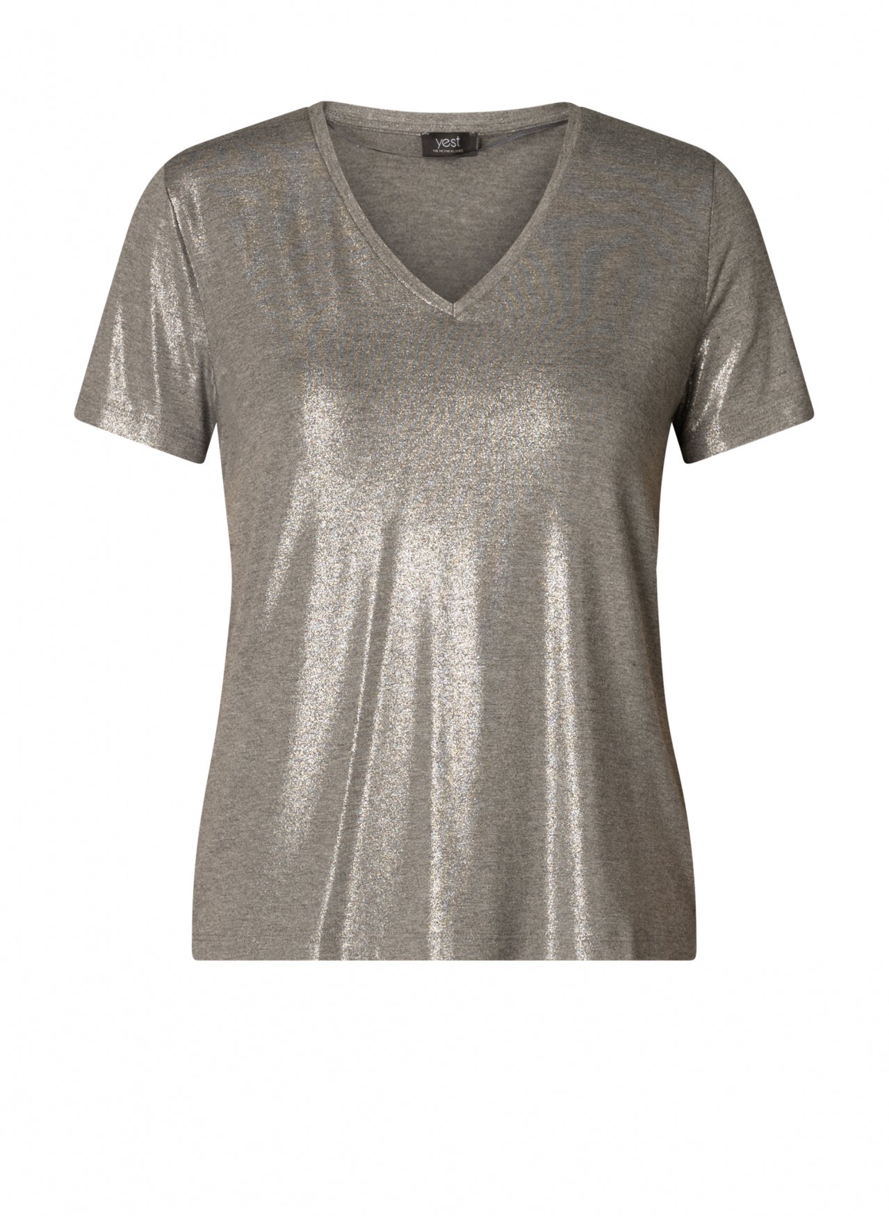 0005749 Glittery V-Neck S/S Top Silver