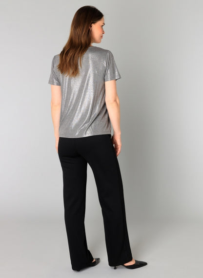 0005749 Glittery V-Neck S/S Top Silver