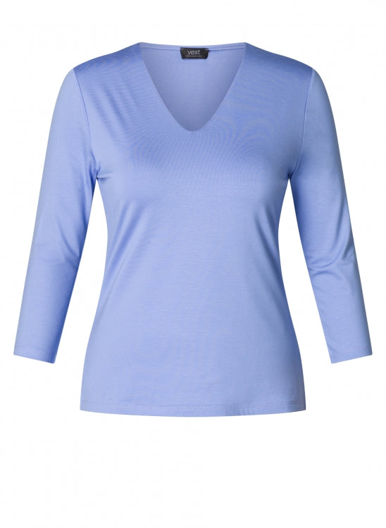 5766 V-Nck 3/4 Sleeve Top Light Blue