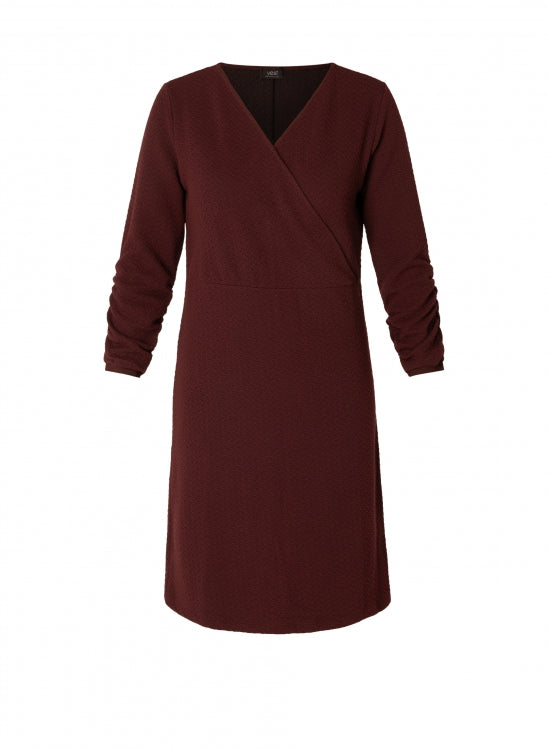 0006001 A-Line Mock Wrap Day Dress Bordeaux