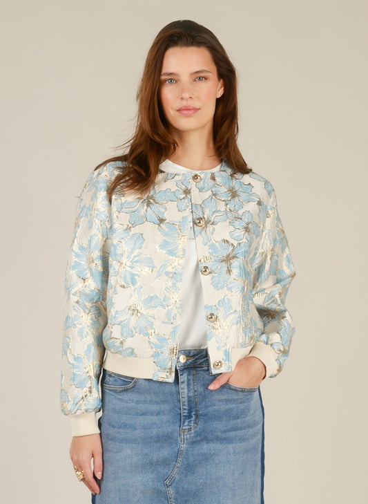 Ivana 6044 Print Bomber Jacket Blue/Gold