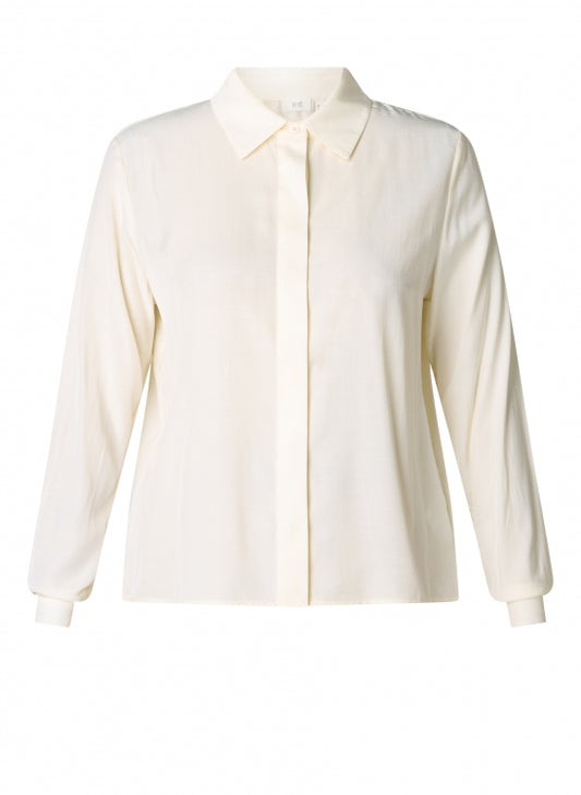 0006072 Satin Feel Button Up Blouse Cream