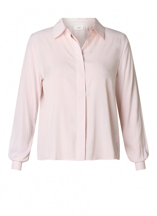 0006072 Satin Feel Button Up Blouse Baby Pink