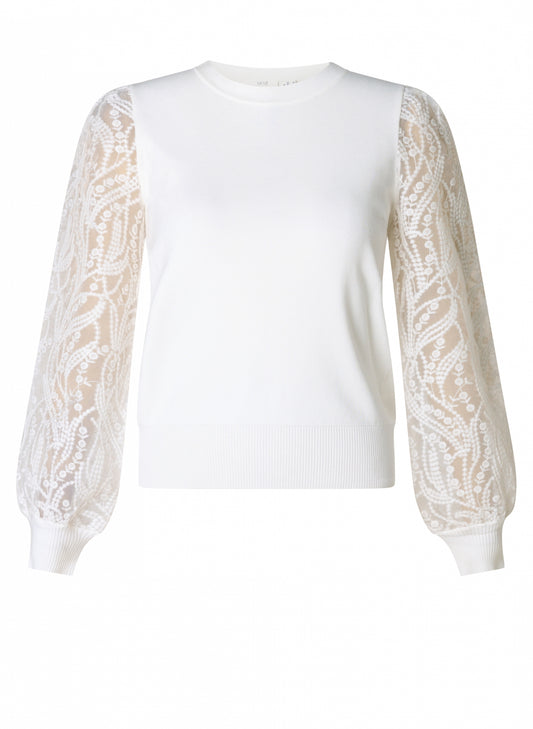 0006108 O-Neck Jumper With Lace Slve Cream