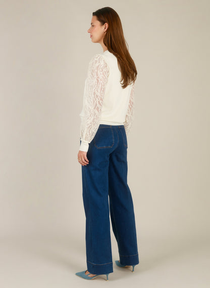 0006108 O-Neck Jumper With Lace Slve Cream
