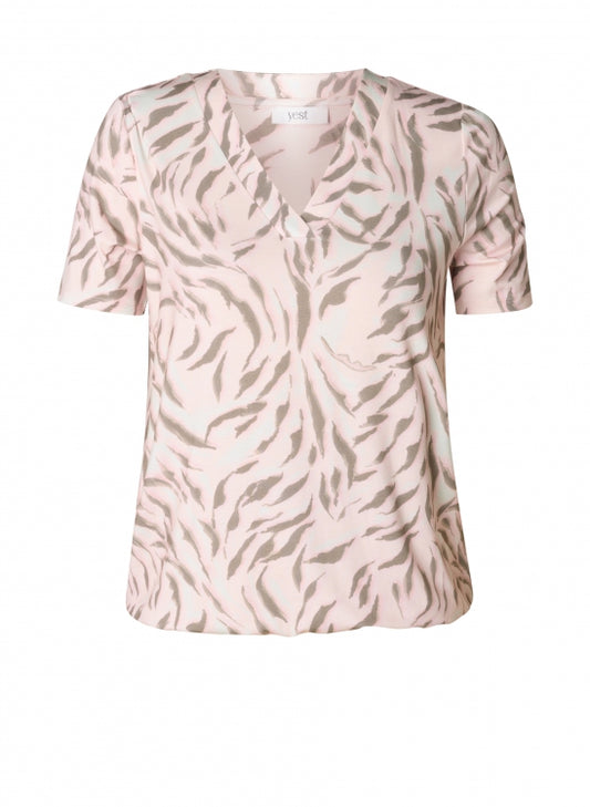 0006128 Printed S/S V-Neck Top Pink