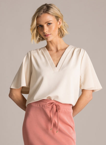 Kiera 6188 Sh/Sl V Neck Soft Feel Top Nude