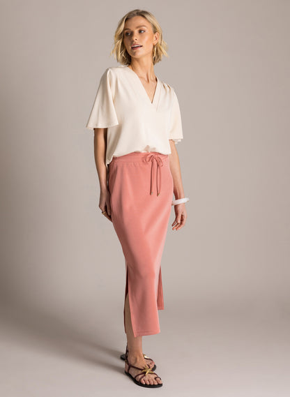 Kiera 6188 Sh/Sl V Neck Soft Feel Top Nude