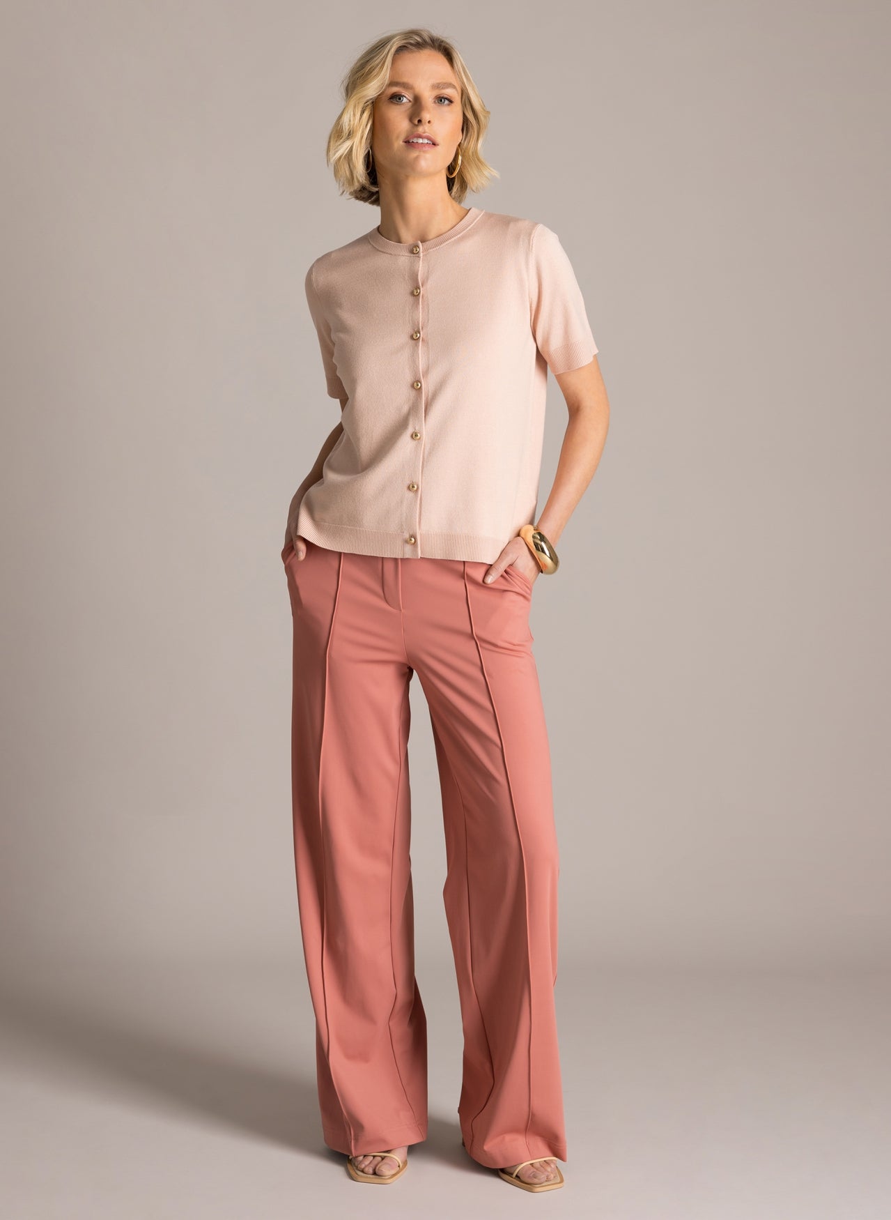 Kassy 6196 Sh/Sl Cardigan Gold Buttons Rose Clay