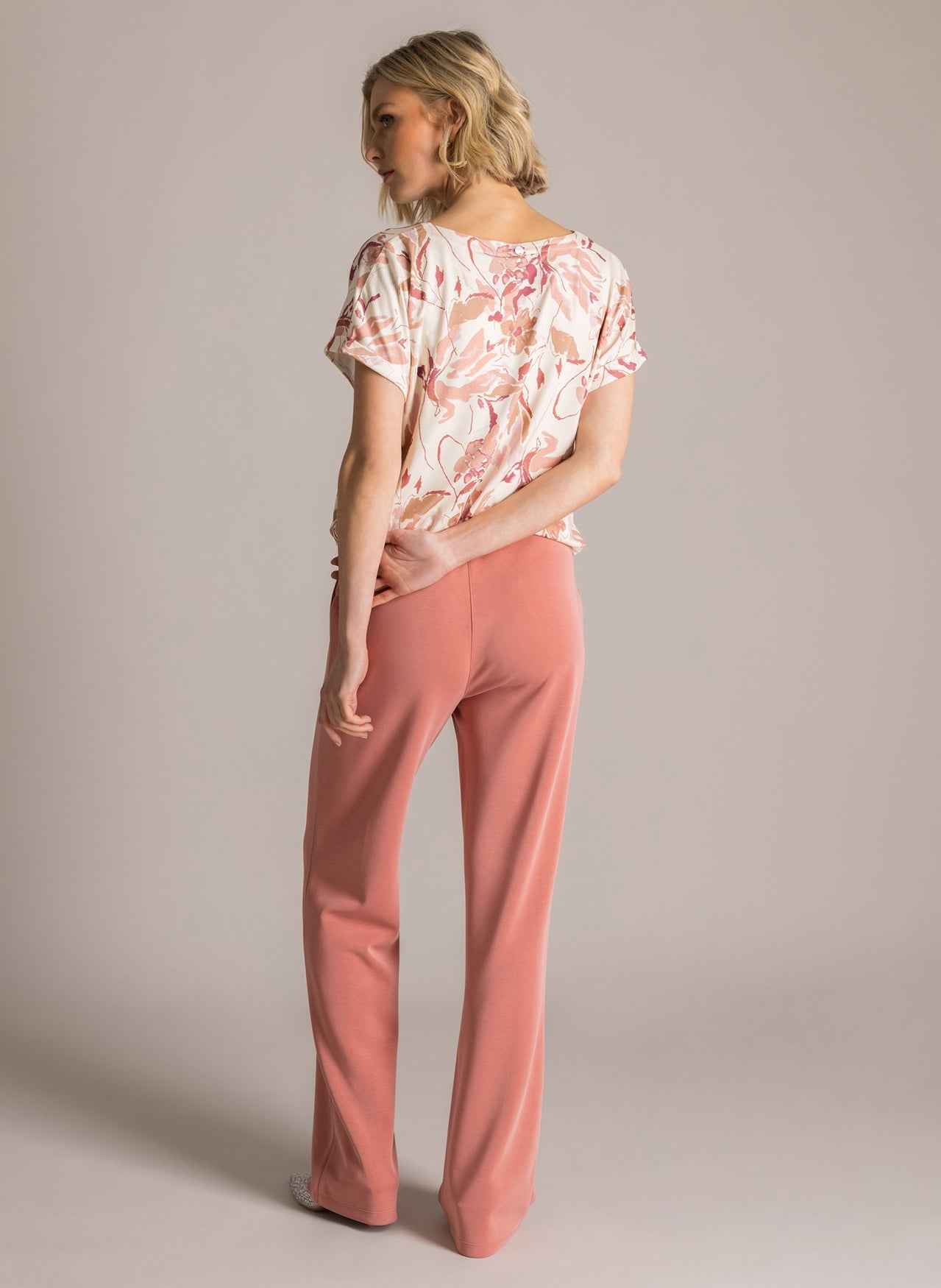 6209 V Neck Sh/Sl Print Tshirt Wine/Cream