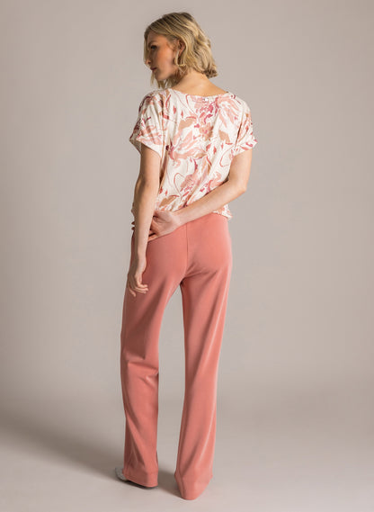 6209 V Neck Sh/Sl Print Tshirt Wine/Cream