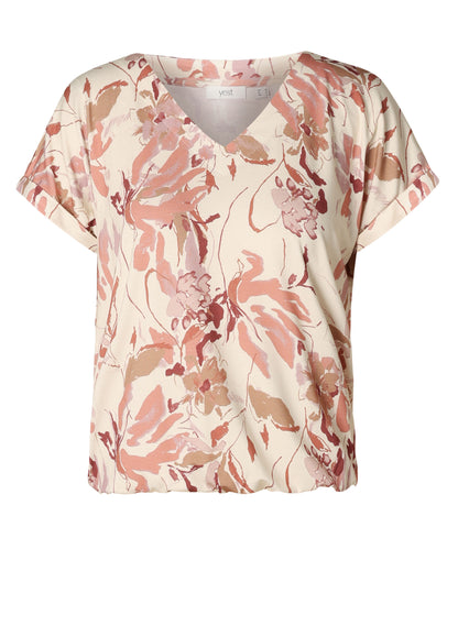 6209 V Neck Sh/Sl Print Tshirt Wine/Cream