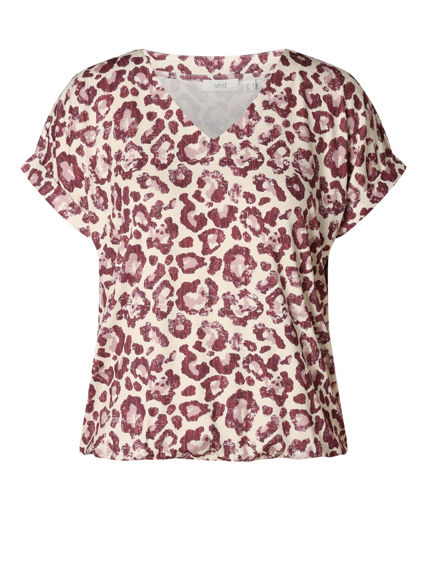 6209 V Neck Sh/Sl Print Tshirt Nude/Plum