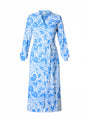 Puck 6243 Print Maxi Dress With Belt Blue/Cream
