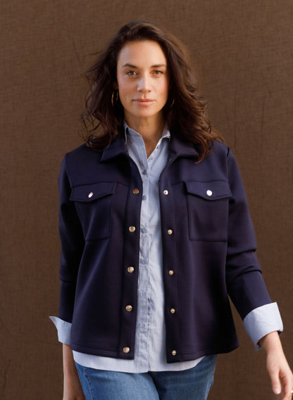 6451 SHORT SOFT JACKET POP BUTTON & POCKETS Navy
