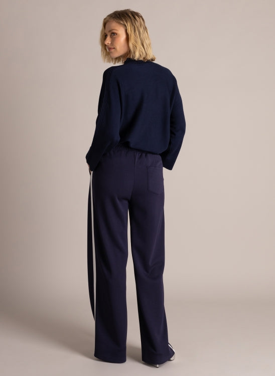 6455 SOFT WIDE LEG TRS WITH WHITE STRIPE BACK POCKET Navy/White