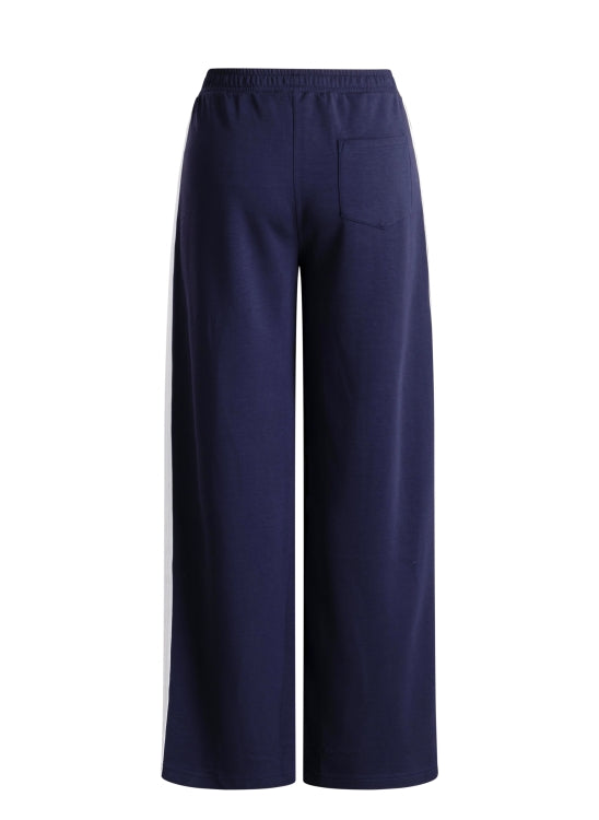 6455 SOFT WIDE LEG TRS WITH WHITE STRIPE BACK POCKET Navy/White