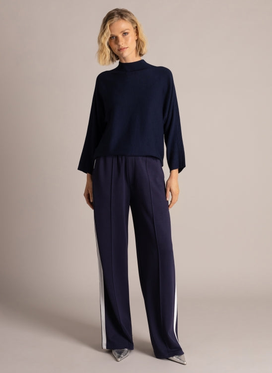 6455 SOFT WIDE LEG TRS WITH WHITE STRIPE BACK POCKET Navy/White