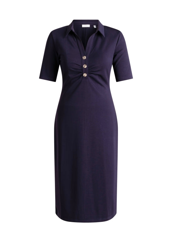 6456 MIDI DRESS SOFT WITH COLLAR AND BUTTON DETAIL Navy