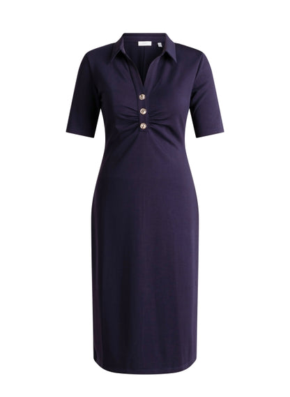 6456 MIDI DRESS SOFT WITH COLLAR AND BUTTON DETAIL Navy